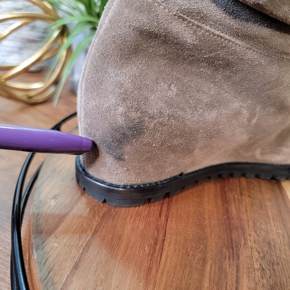 Stuart Weitzman Suede Hidden Wedge Slouch Faux Fur Lined Winter Boots Size 11 - Picture 9 of 15